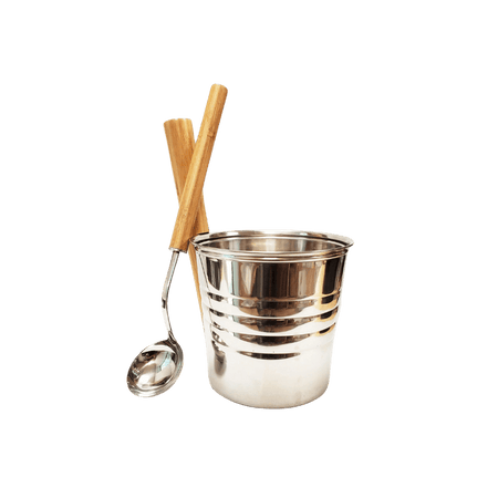 1.5 Gallon Stainless & Bamboo Sauna Bucket and Ladle Set | The