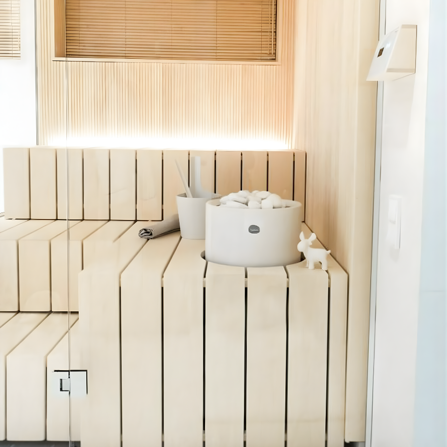 Aspen sauna interior with light wood tones