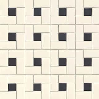 Unglazed Mosaics for Accent Wall or Floors - Biscuit and Black Windmill Pattern