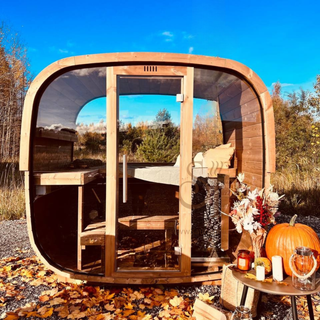 Aurora Square Glass Outdoor Sauna | Heritage Sauna®