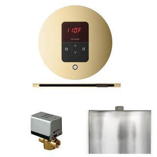 MrSteam Basic Butler Steam Shower Control Package with Round iTempo Control and Linear Steamhead - Polished Brass