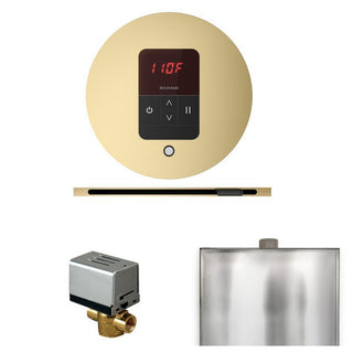 MrSteam Basic Butler Steam Shower Control Package with Round iTempo Control and Linear Steamhead - Satin Brass