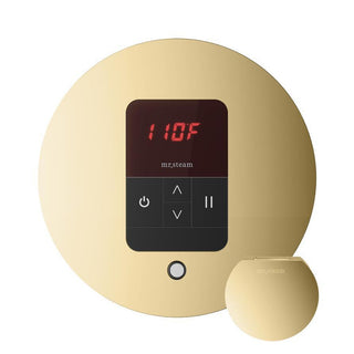 MrSteam Basic Butler Steam Shower Control Package with Round iTempo Control and Steamhead - Polished Brass