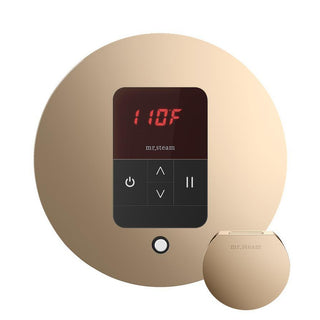 MrSteam Basic Butler Steam Shower Control Package with Round iTempo Control and Steamhead - Polished Gold