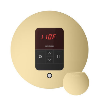 MrSteam Basic Butler Steam Shower Control Package with Round iTempo Control and Steamhead - Satin Brass