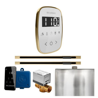 MrSteam ButlerFlex Max Steam Shower Control Package with TempoFlex Control and Linear Steamhead - White - Satin Brass