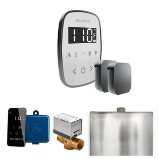MrSteam ButlerFlex Max Steam Shower Control Package with TempoFlex Control and Steamhead - White - Satin Steel