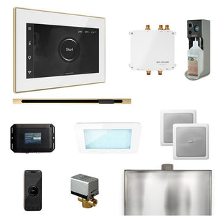 MrSteam Bliss Steam Shower Control Package with iSteamX Control and Linear Steamhead - White - Polished Brass