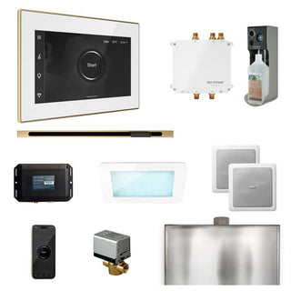 MrSteam Bliss Steam Shower Control Package with iSteamX Control and Linear Steamhead - White - Satin Brass