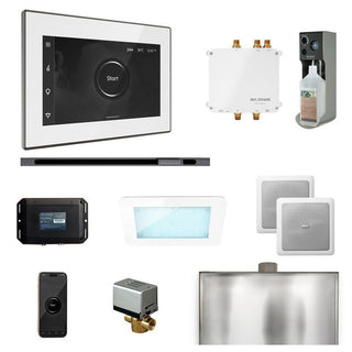MrSteam Bliss Steam Shower Control Package with iSteamX Control and Linear Steamhead - White - Satin Steel