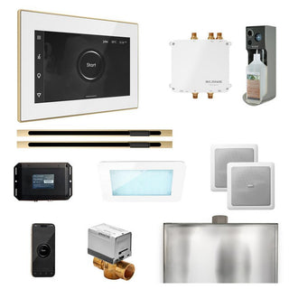 MrSteam Bliss Max Steam Shower Control Package with iSteamX Control and Linear Steamhead - White - Polished Brass