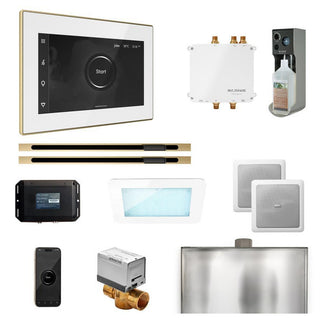 MrSteam Bliss Max Steam Shower Control Package with iSteamX Control and Linear Steamhead - White - Satin Brass
