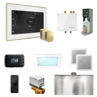MrSteam Bliss Max Steam Shower Control Package with iSteamX Control and Steamhead - White - Satin Brass