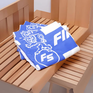 Finlandia Sauna blue cross logo cotton towel 36” x 63”