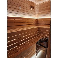 Custom Indoor Cedro Sauna™ - Benching with Prebuilt Dense Cover Skirting (Hamptons & Nashville)