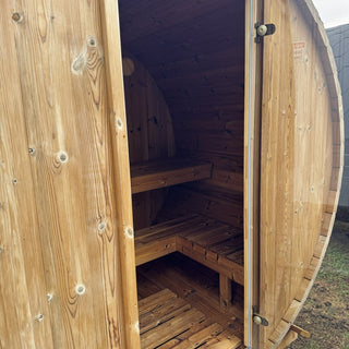 Lumina TH 2–3 Person Outdoor Barrel Sauna – Showroom Model | Heritage Sauna®