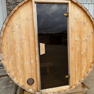 Lumina 3–4 Person Outdoor Barrel Sauna – Showroom Model | Heritage Sauna®