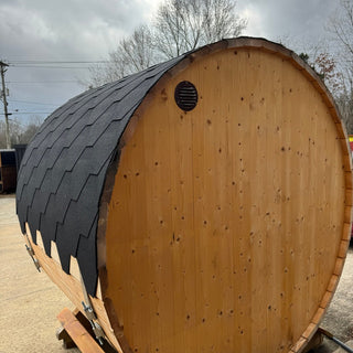 Lumina 3–4 Person Outdoor Barrel Sauna – Showroom Model | Heritage Sauna®
