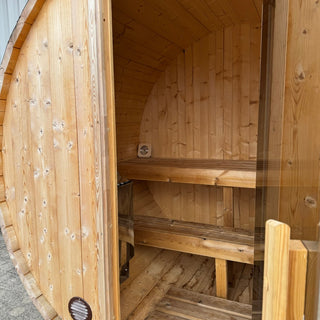 Lumina 3–4 Person Outdoor Barrel Sauna – Showroom Model | Heritage Sauna®