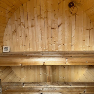 Lumina 3–4 Person Outdoor Barrel Sauna – Showroom Model | Heritage Sauna®
