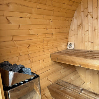 Lumina 3–4 Person Outdoor Barrel Sauna – Showroom Model | Heritage Sauna®