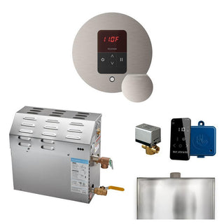 MrSteam MS 5 kW (5000 W) Steam Shower Generator Package with round iTempo Control in Polished Chrome and Accessories - Brushed Nickel