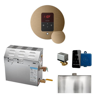 MrSteam MS 5 kW (5000 W) Steam Shower Generator Package with round iTempo Control in Polished Chrome and Accessories - Brushed Bronze
