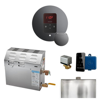 MrSteam MS 5 kW (5000 W) Steam Shower Generator Package with round iTempo Control in Polished Chrome and Accessories - Brilliant Black