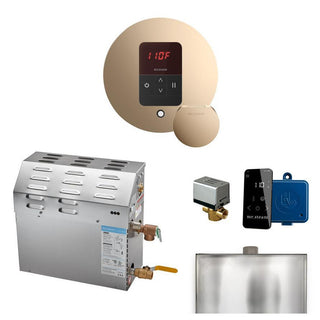 MrSteam MS 5 kW (5000 W) Steam Shower Generator Package with round iTempo Control in Polished Chrome and Accessories - Polished Gold