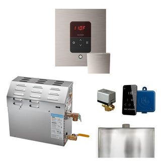 MrSteam MS 5 kW (5000 W) Steam Shower Generator Package with square iTempo Control in Polished Chrome and Accessories - Brushed Nickel