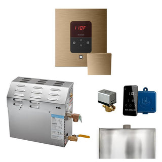 MrSteam MS 5 kW (5000 W) Steam Shower Generator Package with square iTempo Control in Polished Chrome and Accessories - Brushed Bronze