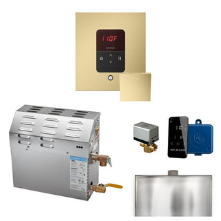 MrSteam MS 5 kW (5000 W) Steam Shower Generator Package with square iTempo Control in Polished Chrome and Accessories - Satin Brass