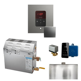MrSteam MS 5 kW (5000 W) Steam Shower Generator Package with square iTempo Control in Polished Chrome and Accessories - Satin Steel