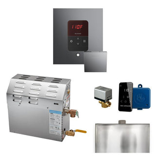 MrSteam MS 5 kW (5000 W) Steam Shower Generator Package with square iTempo Control in Polished Chrome and Accessories - Brilliant Black