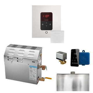MrSteam MS 5 kW (5000 W) Steam Shower Generator Package with square iTempo Control in Polished Chrome and Accessories - White
