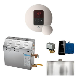 MrSteam MS 6 kW (6000 W) Steam Shower Generator Package with round iTempo Control in Polished Chrome and Accessories - Polished Nickel