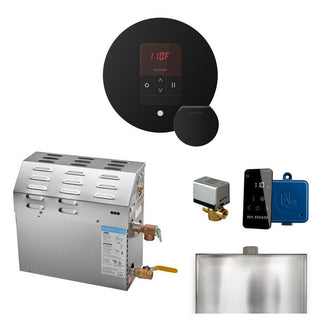MrSteam MS 6 kW (6000 W) Steam Shower Generator Package with round iTempo Control in Polished Chrome and Accessories - Matte Black