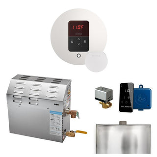 MrSteam MS 6 kW (6000 W) Steam Shower Generator Package with round iTempo Control in Polished Chrome and Accessories - White