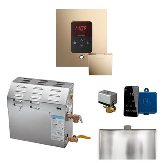 MrSteam MS 6 kW (6000 W) Steam Shower Generator Package with square iTempo Control in Polished Chrome and Accessories - Polished Gold