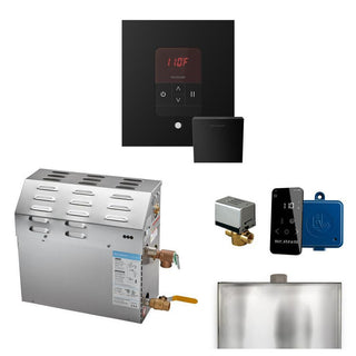 MrSteam MS 7.5 kW (7500 W) Steam Shower Generator Package with square iTempo Control in Polished Chrome and Accessories - Matte Black