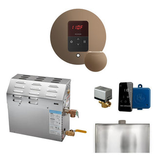 MrSteam MS 9 kW (9000 W) Steam Shower Generator Package with round iTempo Control in Polished Chrome and Accessories - Nuoveau Bronze