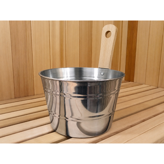 Stainless Steel 1 gal. Bucket with wood handle 9 1/2″ h x 9 1/8″ diam. | The Sauna Place