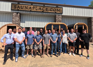 2026 Q2 sauna place team photo, showcasing the team and our showroom in cookeville TN