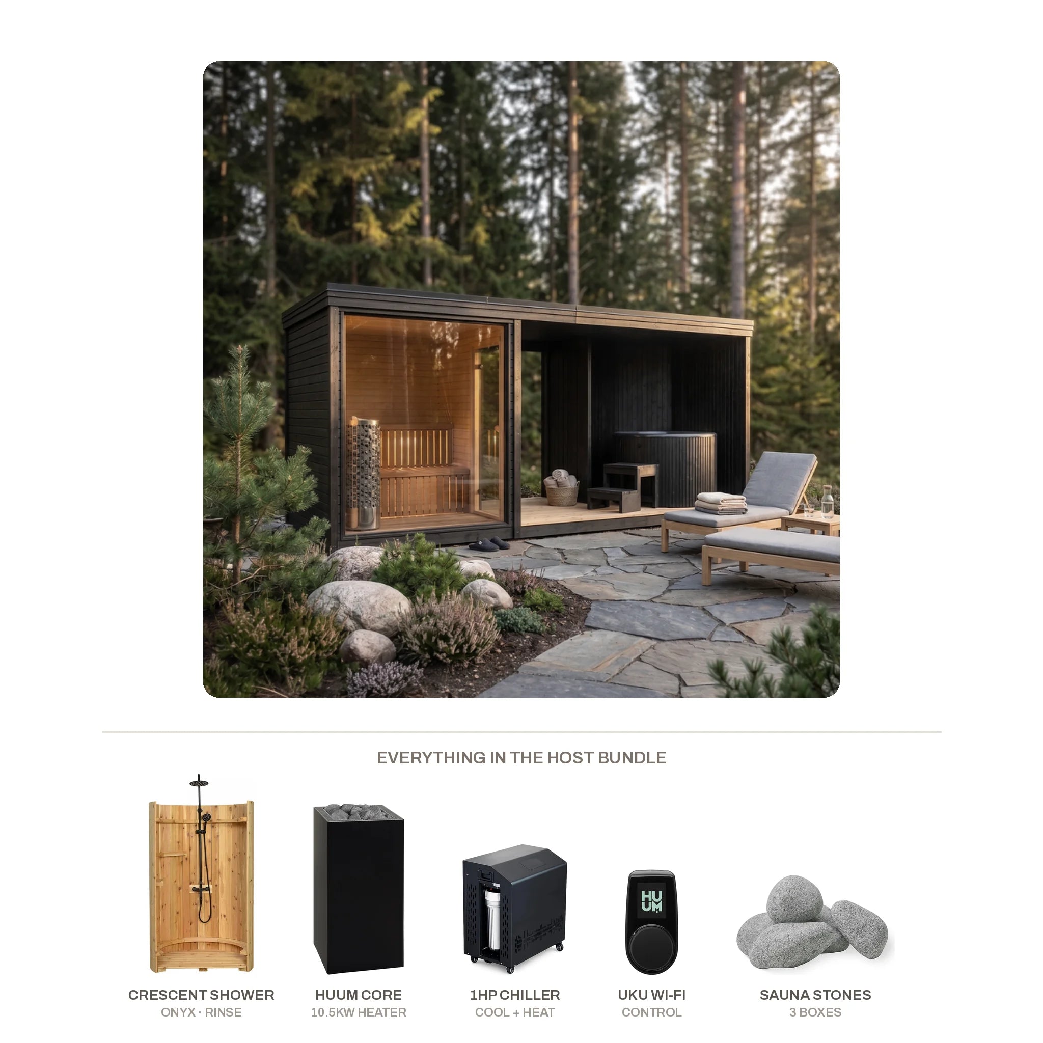 Heritage Sauna® The Host Bundle — Lux Belvedere, Artico Plunge & Outdoor Shower Bundle