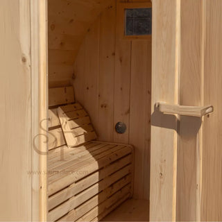 4 Person Flat Barrel Outdoor Sauna | Heritage Sauna®