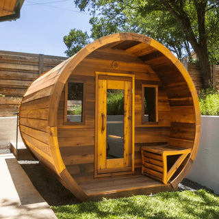 4 Person Flat Barrel Outdoor Sauna | Heritage Sauna®
