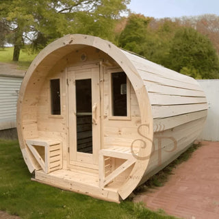 4 Person Flat Barrel Outdoor Sauna | Heritage Sauna®