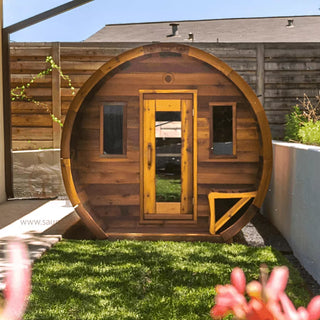 4 Person Flat Barrel Outdoor Sauna | Heritage Sauna®