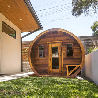4 Person Flat Barrel Outdoor Sauna | Heritage Sauna®